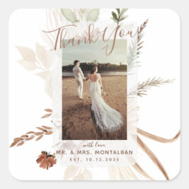 Elegant Rustic Boho Pampas Quadratischer Aufkleber