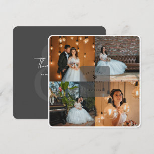 Elegant Rustic Dark Gray 4 Foto Collage Wedding Dankeskarte