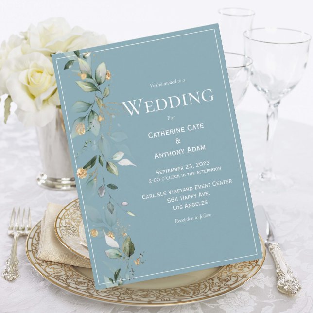 Elegant Rustic Eucalyptus Blue Wedding Einladung (Von Creator hochgeladen)