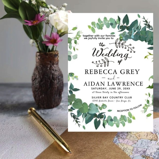 Elegant Rustic Eucalyptus Green Wedding Invitation Einladung (Von Creator hochgeladen)