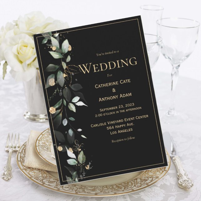 Elegant Rustic Eucalyptus Pastel Black Wedding Einladung (Von Creator hochgeladen)