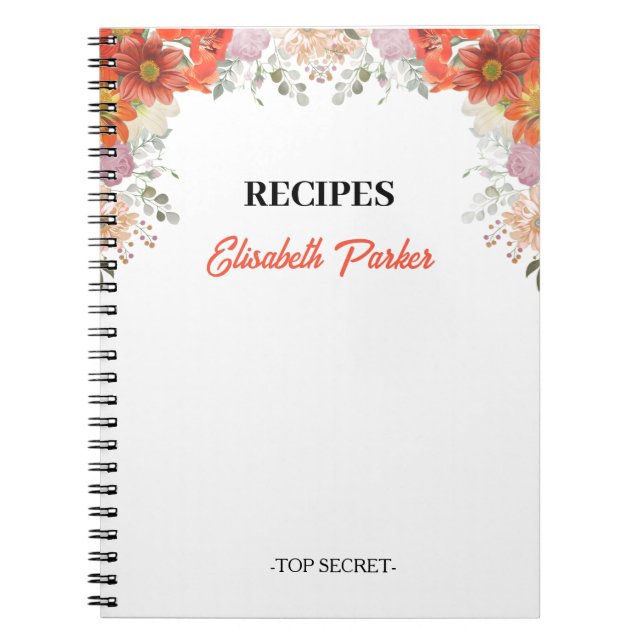 Elegant rustic floral kitchen cookbook recipes notizblock (Vorderseite)