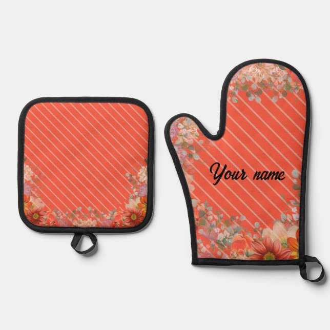 Elegant rustic floral kitchen ofenhandschuh & Topflappen-Set (Vorderseite)