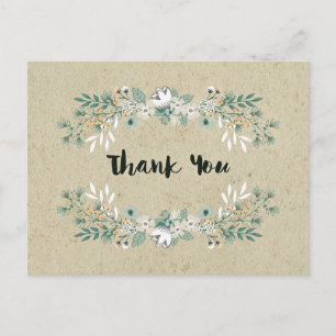Elegant Rustic Floral Simple Earthy Vielen Dank Postkarte