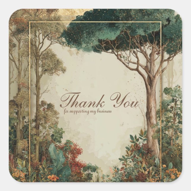 Elegant Rustic Forest Tree Gold Frame Botanical Quadratischer Aufkleber (Vorderseite)