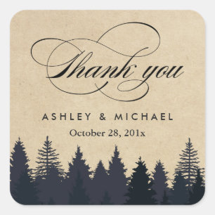 Elegant Rustic Kraft Pine Trees Vielen Dank Quadratischer Aufkleber