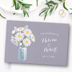 Elegant Rustic Mason Jar Daisies Wedding Lavender Gästebuch