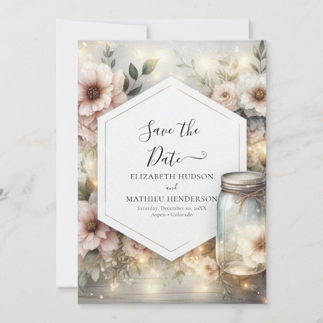 Elegant Rustic Mason Jar Wedding Save The Date (Vorderseite)