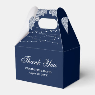 Elegant Rustic Navy Blue Lace Lights Wedding Geschenkschachtel