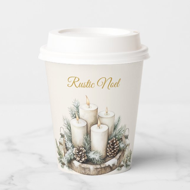 Elegant Rustic Noël Christmas Paper Cups | Modern Pappbecher (Vorderseite)