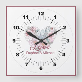 Elegant Rustic Pink Modern Chic Heart Script Quadratische Wanduhr
