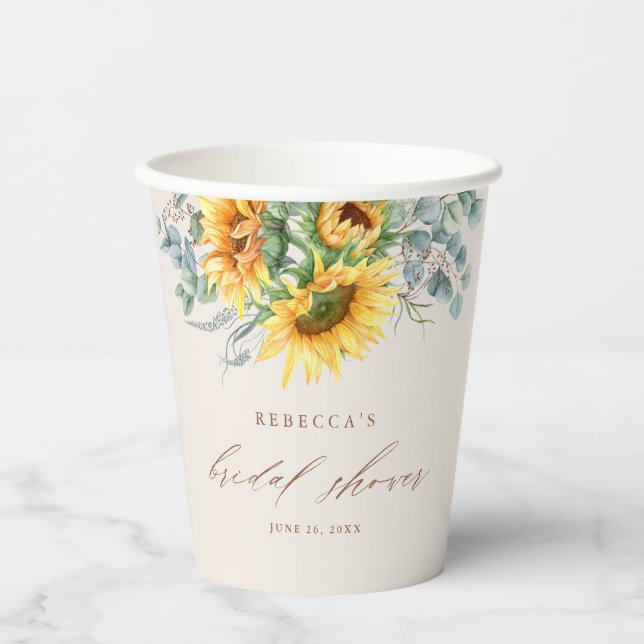 Elegant Rustic Sunflower Bridal Shower Pappbecher (Vorderseite)