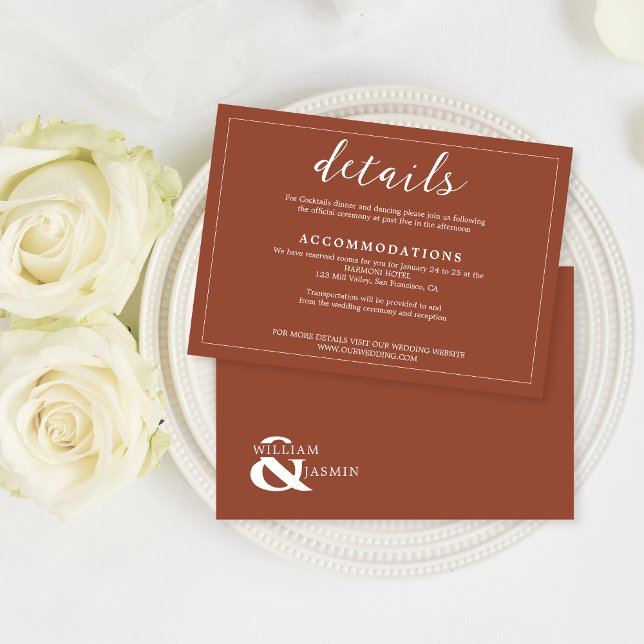 Elegant Rustic Terracotta Bordered Script Wedding Begleitkarte (Von Creator hochgeladen)