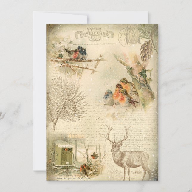 Elegant Rustic Vintage Weihnachtswald Collage Feiertagskarte (Vorderseite)