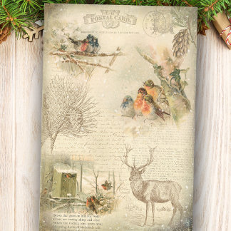Elegant Rustic Vintage Weihnachtswald Collage Seidenpapier