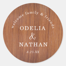 Elegant Rustic Wood Grain Texture Arched Wedding Runder Aufkleber