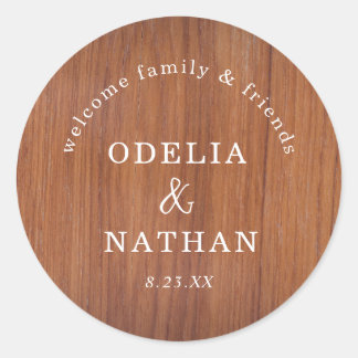 Elegant Rustic Wood Grain Texture Arched Wedding Runder Aufkleber