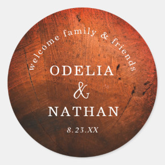 Elegant Rustic Wood Grain Texture Arched Wedding Runder Aufkleber