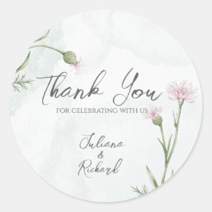 Elegant Rustikal Pink Poppy Floral Danke Aufkleber