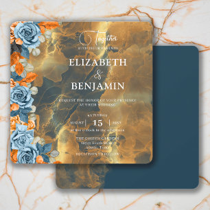 Elegant Rustikale Boho Gold Marine und Rost Hochze Einladung
