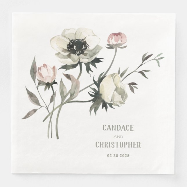 Elegant rustikale weiße Anemones Bläschen Serviette (Vorderseite)
