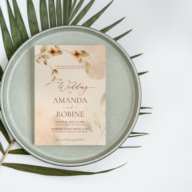 Elégant rustique Faire-part de mariage Brown beige (Créateur téléchargé)