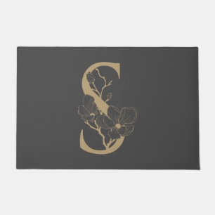 Elegant S Boho Floral Monogram Initial Gray Gold Fußmatte