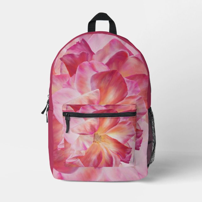 Élégant sac à dos fleuri Rose de fleurs (Recto)