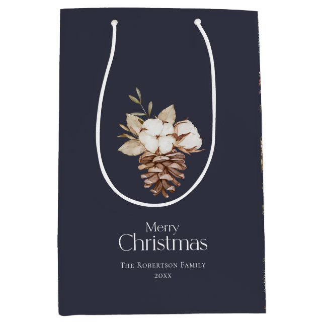 Elégant sac cadeau d'hiver moyen avec Pinecones (Devant)