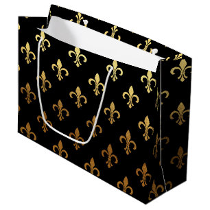 élégant sac de fête en or noir motif Fleur De Lis