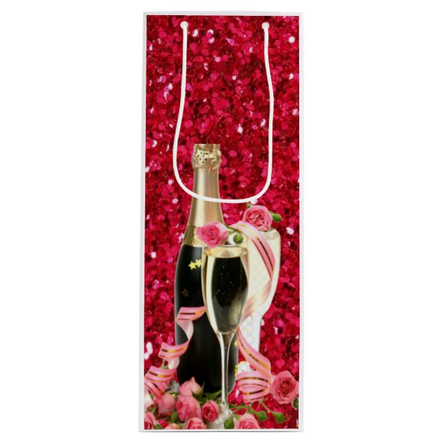 Élégant sac en papier de vin Champagne rouge étinc (Devant)