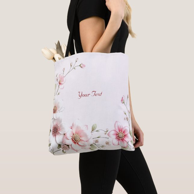 Élégant Sac fourre-tout floral blanc rose (De près)