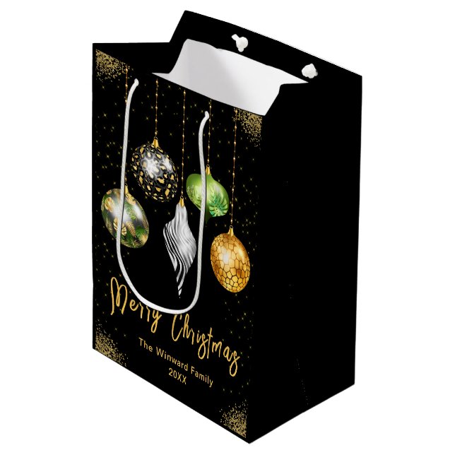 Elegant Safari Theme Ornament Christmas Mittlere Geschenktüte (Vorderseite Schrägansicht)