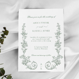 Elegant Sage Baroque Roses Wedding Einladung
