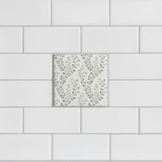 Elegant Sage Cream Minimalist Boho Floral Pattern Fliese (Von Creator hochgeladen)