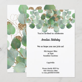 ELEGANT SAGE EUCALYPTUS BIRTHDAY PARTY EINLADUNG