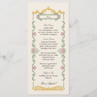 Elegant Sage Green and Gold Art Nouveau Menükarte