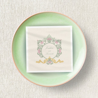 Elegant Sage Green and Gold Art Nouveau Napkin Serviette