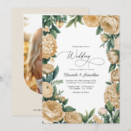 Elegant Sage Green and Sandstone Floral Wedding Einladung