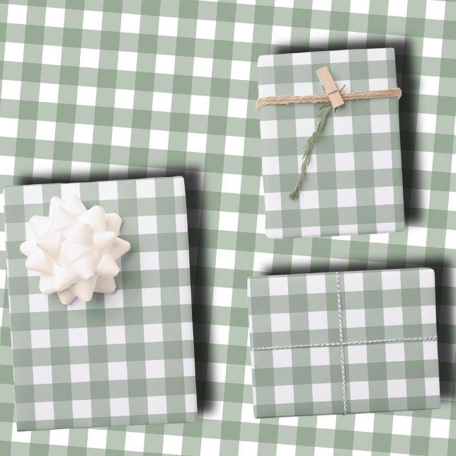 Elegant Sage Green and White Gingham Holiday  Geschenkpapier Set (Von Creator hochgeladen)