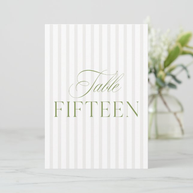 Elegant Sage Green & Beige Wedding 15 Tischnummern (Stehend Vorderseite)