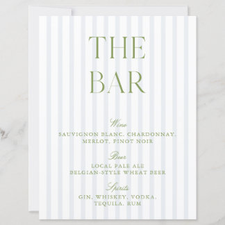Elegant Sage Green & Blue Striped Wedding Bar Sign