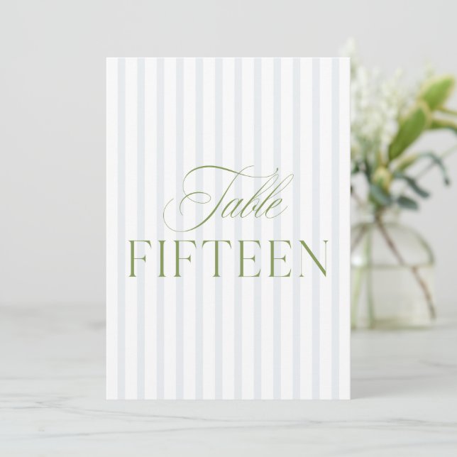 Elegant Sage Green & Blue Wedding 15 Tischnummern (Stehend Vorderseite)
