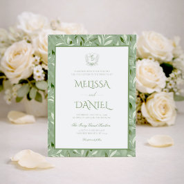 Elegant Sage Green Botanical Crest Wedding Einladung
