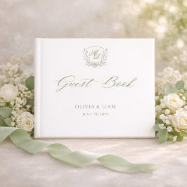 Elegant Sage Green Botanical Crest Wedding Gästebuch