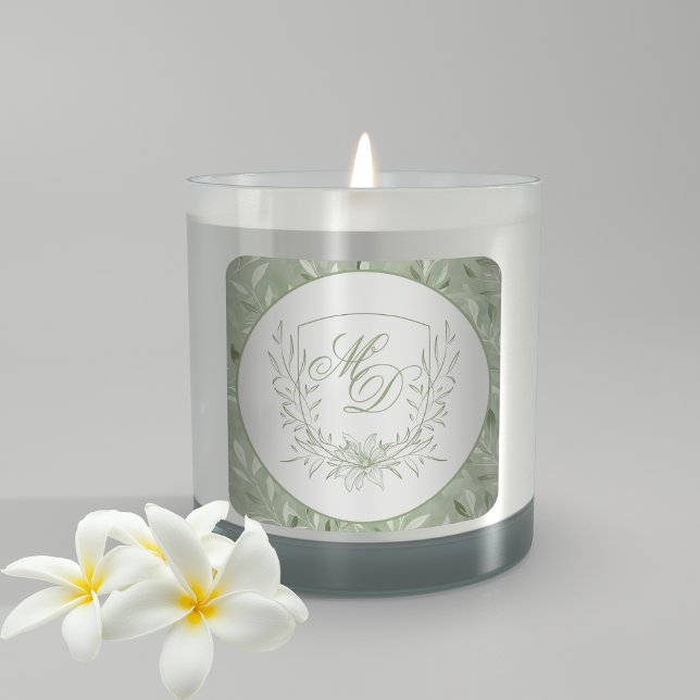 Elegant Sage Green Botanical Crest Wedding Quadratischer Aufkleber (Von Creator hochgeladen)