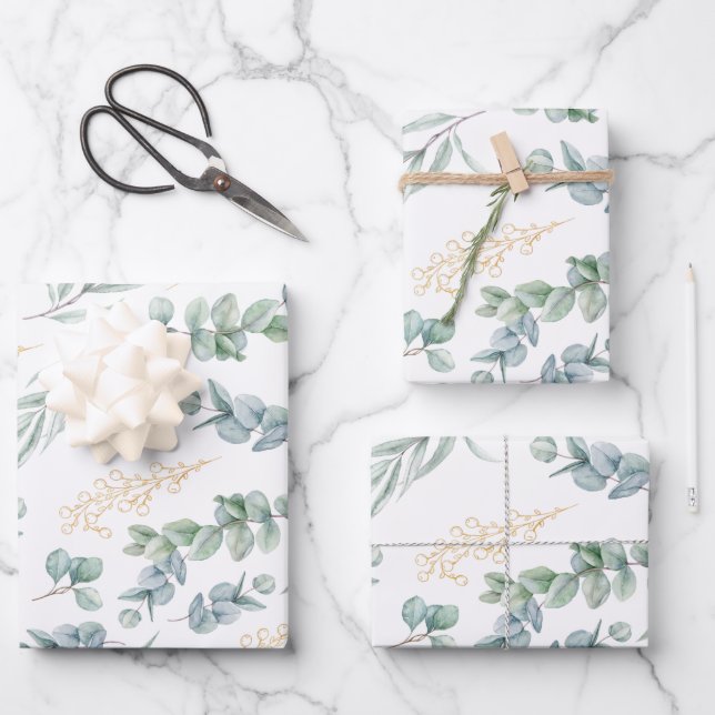 Elegant Sage Green Botanical Greenery Gold Berries Geschenkpapier Set (Vorderseite)