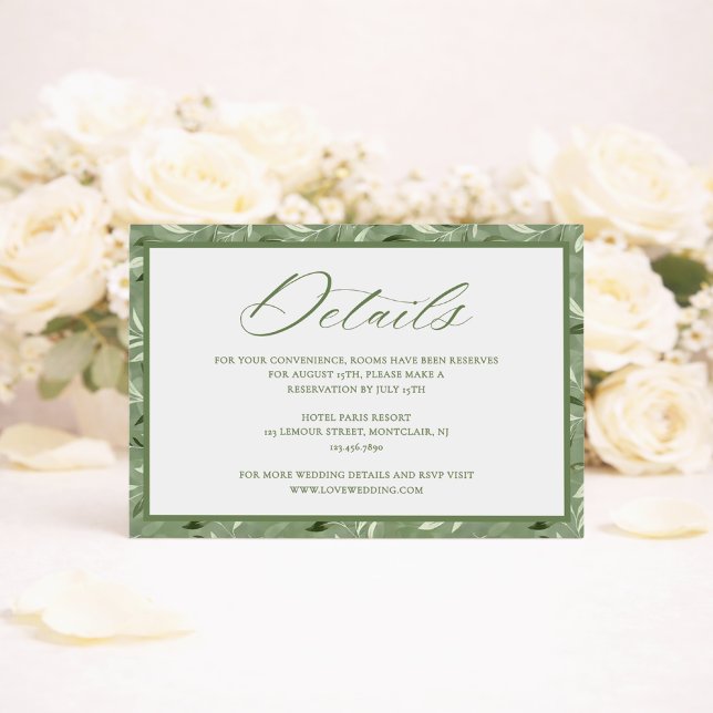 Elegant Sage Green Botanical Wedding Details Begleitkarte (Von Creator hochgeladen)