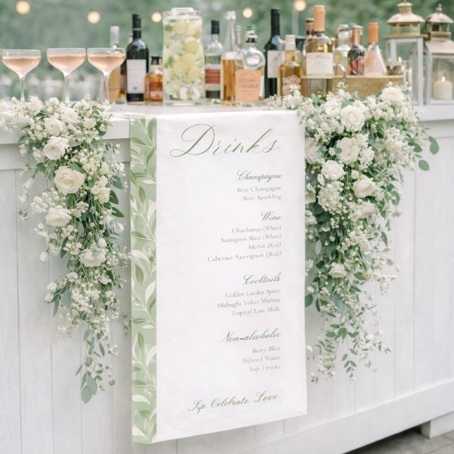 Elegant Sage Green Botanical Wedding Drinks Menu  Banner (Von Creator hochgeladen)