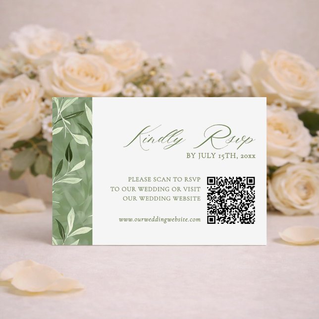 Elegant Sage Green Botanical Wedding Qr Code RSVP (Créateur téléchargé)